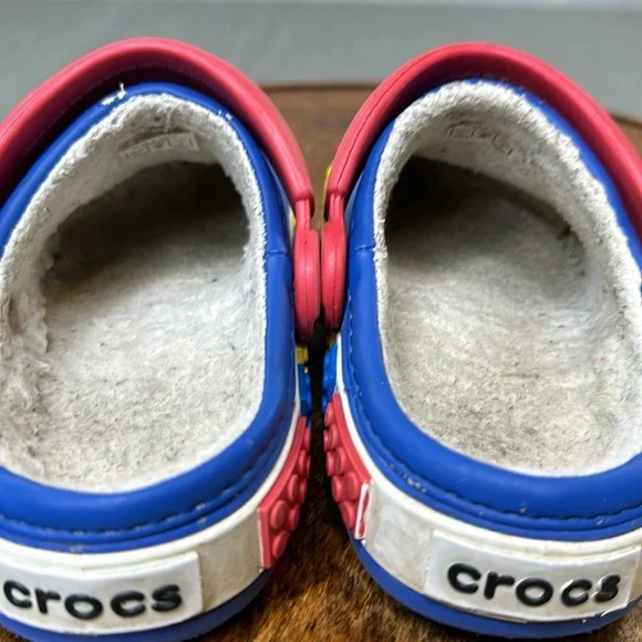 Crocs Clogs Youth Girls Boys 10/11 LEGO Blue Red Convertible Fleece Lined - Picture 12 of 13